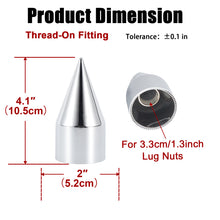 Laden Sie das Bild in den Galerie-Viewer, 33mm x 4 1/4" Chromed Spike Lug Nuts Covers Thread-On,ABS Chrome Plastic Caps Pointed Screw On Lug Nut Cover for Semi Trucks, Pack of 20/40/60 PCS