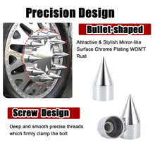 Laden Sie das Bild in den Galerie-Viewer, 33mm x 4 1/4" Chromed Spike Lug Nuts Covers Thread-On,ABS Chrome Plastic Caps Pointed Screw On Lug Nut Cover for Semi Trucks, Pack of 20/40/60 PCS