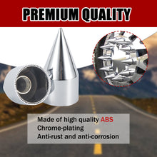 Laden Sie das Bild in den Galerie-Viewer, 33mm x 4 1/4" Chromed Spike Lug Nuts Covers Thread-On,ABS Chrome Plastic Caps Pointed Screw On Lug Nut Cover for Semi Trucks, Pack of 20/40/60 PCS