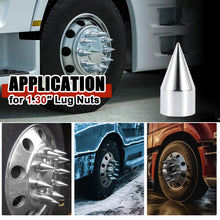 Laden Sie das Bild in den Galerie-Viewer, 33mm x 4 1/4" Chromed Spike Lug Nuts Covers Thread-On,ABS Chrome Plastic Caps Pointed Screw On Lug Nut Cover for Semi Trucks, Pack of 20/40/60 PCS