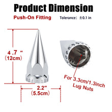 Laden Sie das Bild in den Galerie-Viewer, 33mm x 4 3/4" Chromed Spike Lug Nuts Covers Push on,ABS Chrome Plastic Caps Pointed Push-on Lug Nut Cover for Semi Trucks Trailers, Pack of 20/40/60 PCS