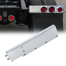 Laden Sie das Bild in den Galerie-Viewer, Stainless Steel Mud Flap Hanger Set 2-1/2" Bolt Spacing 30" Length Rear Bar with Light Cutouts for Semi Trucks, 2.5" Bolt Spring Loaded with Aluminum Reflective Tapes (Circle Light Cutouts)