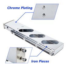 Laden Sie das Bild in den Galerie-Viewer, Stainless Steel Mud Flap Hanger Set 2-1/2" Bolt Spacing 30" Length Rear Bar with Light Cutouts for Semi Trucks, 2.5" Bolt Spring Loaded with Aluminum Reflective Tapes (Oval Light Cutouts)