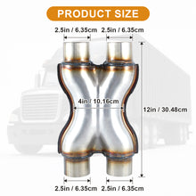 Laden Sie das Bild in den Galerie-Viewer, Exhaust X Pipe, Universal 2.25”/2.5“/3" Dual Inlet/Outlet Stainless Steel Crossover X Pipe 12" Long