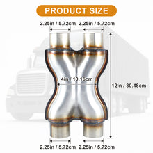 Laden Sie das Bild in den Galerie-Viewer, Exhaust X Pipe, Universal 2.25”/2.5“/3" Dual Inlet/Outlet Stainless Steel Crossover X Pipe 12" Long