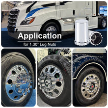 Load image into Gallery viewer, 33mm Lug Nut Covers Screw On, 33mm x 3 1/2 inch Chrome ABS Plastic Cylinder Nut Covers Thread On Lug Nut Covers Kits for Semi Trucks Trailers, 20/40/60 Pack