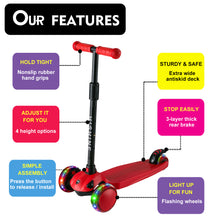 Laden Sie das Bild in den Galerie-Viewer, Hishine 3 Wheel Kick Scooter for Kids and Toddler, Light up Flashing Wheels, Wide Deck