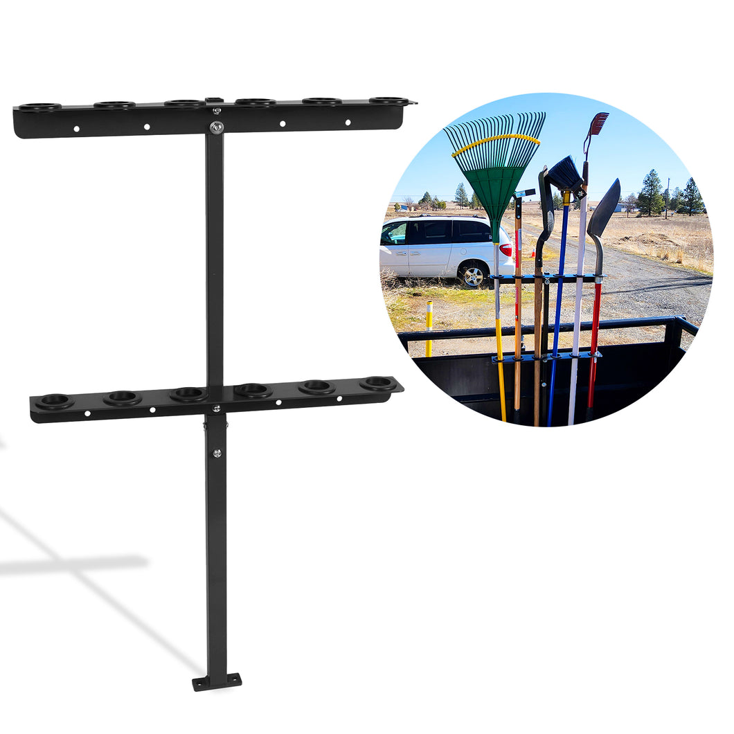 Vertical Hand Rack for Enclosed Landscaping Truck Trailer Garage or Shed Walls Holds 6 Tools for Shovels, Rakes, Hoes, Open Trailer Storage
