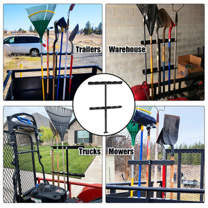 Vertical Hand Rack for Enclosed Landscaping Truck Trailer Garage or Shed Walls Holds 6 Tools for Shovels, Rakes, Hoes, Open Trailer Storage