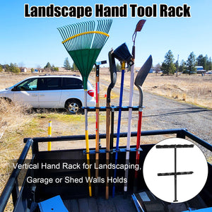 Vertical Hand Rack for Enclosed Landscaping Truck Trailer Garage or Shed Walls Holds 6 Tools for Shovels, Rakes, Hoes, Open Trailer Storage