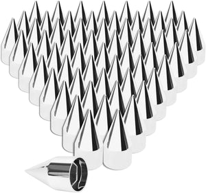 33mm x 4 1/4" Chromed Spike Lug Nuts Covers Push on,ABS Chrome Plastic Caps Pointed Push-on Lug Nut Cover for Semi Trucks Trailers, Pack of 20/40/60 PCS