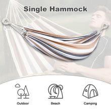 Laden Sie das Bild in den Galerie-Viewer, Double Hammock Comfortable for Hanging Sturdy 440lbs Capacity Hammock for Camping Outside Garden Outdoor Indoor Patio Backyard, Brown and White
