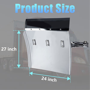 24"x24"/27“/29” Quarter Fenders for Semi Truck, 430 Stainless Steel, Triangle Bracket and Mounting Hardware Included, Right Left, Fit for Freightliner, Kenworth, Volvo, Peterbilt