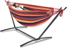 Laden Sie das Bild in den Galerie-Viewer, Double Hammock Comfortable with Stand for Hanging Sturdy 440lbs Capacity Hammock for Camping Outside Garden Outdoor Indoor Patio Backyard, Rainbow
