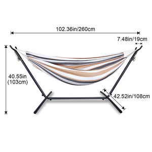 Double Hammock Comfortable with Stand for Hanging Sturdy 440lbs Capacity Hammock for Camping Outside Garden Outdoor Indoor Patio Backyard, Brown and White