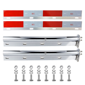 Mud Flap Hanger Set Stainless Steel Chromed Finish, 30" Length Rear Bar for Semi Trucks, 1-1/8" Bolt Spacing Spring Loaded Straight Mud with Reflective Tapes, 1-1/8" Bolt