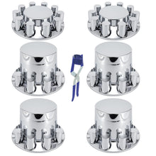 Cargar imagen en el visor de la galería, ABS Chrome Plastic Front and Rear Axle Cover Kits with 33mm Thread-on Flange Nut Covers for Semi Trucks in Pairs (Flat Top, 2+4 Set)
