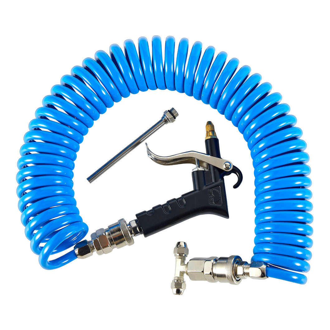Air Blow Gun Kit, Heavy Duty Air Seat Blow Gun Kit for Semi Truck with 16ft Long Pneumatic Pu Hose, Blue