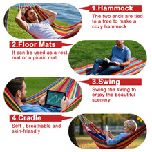 Laden Sie das Bild in den Galerie-Viewer, Double Hammock Comfortable for Hanging Sturdy 440lbs Capacity Hammock for Camping Outside Garden Outdoor Indoor Patio Backyard, Rainbow
