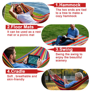 Double Hammock Comfortable for Hanging Sturdy 440lbs Capacity Hammock for Camping Outside Garden Outdoor Indoor Patio Backyard, Rainbow