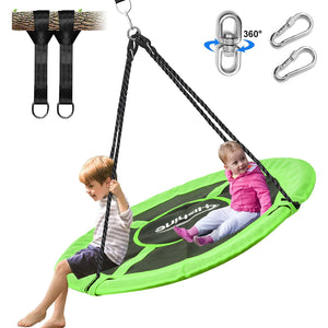 Hishine 43" Saucer Tree Swing for Kids, 360° Rotate Waterproof Flying Saucer Swing with Swivel, Hanging Straps, Adjustable Ropes, Round Mat Spinner Swing for Tree/Swing Set