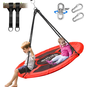 Hishine 43" Saucer Tree Swing for Kids, 360° Rotate Waterproof Flying Saucer Swing with Swivel, Hanging Straps, Adjustable Ropes, Round Mat Spinner Swing for Tree/Swing Set