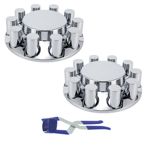 Front Axle Cover Kits Chrome ABS Plastic with 33mm Thread-on Flange Nut Covers for Semi Trucks in Pairs, 2 Set