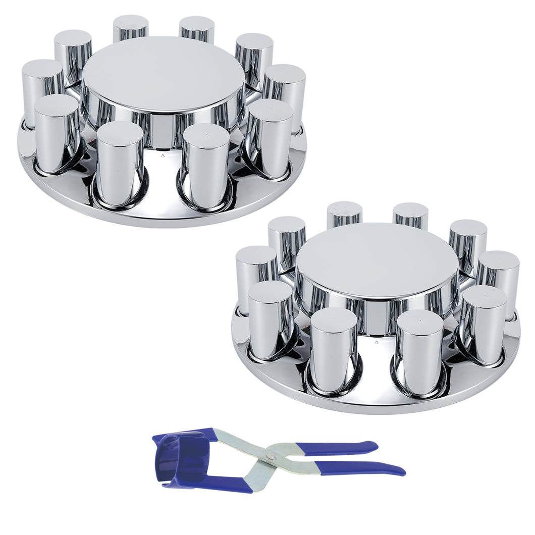 Front Axle Cover Kits Chrome ABS Plastic with 33mm Thread-on Flange Nut Covers for Semi Trucks in Pairs, 2 Set