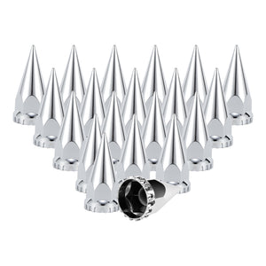 33mm x 4 3/4" Chromed Spike Lug Nuts Covers Thread-On,ABS Chrome Plastic Caps Pointed Screw On Lug Nut Cover for Semi Trucks, Pack of 20/40/60 PCS