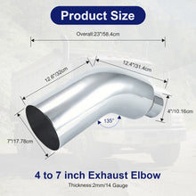 Load image into Gallery viewer, Diesel Exhaust Elbow Tip, 4" Inlet 5" Outlet/4" Inlet 6" Outlet/5'' Inlet 6" Outlet/5" Inlet 7" Outlet/5" Inlet 8" Outlet/4" Inlet 7" Outlet Exhaust Pipe Tip Elbow Side Exit Exhaust Tip, Heavy-Duty Steel Chromed Turndown Exhaust Tip for Pickup Trucks Cars

