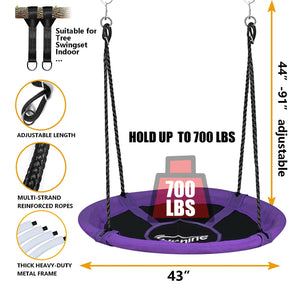 Hishine 43" Saucer Tree Swing for Kids, 360° Rotate Waterproof Flying Saucer Swing with Swivel, Hanging Straps, Adjustable Ropes, Round Mat Spinner Swing for Tree/Swing Set