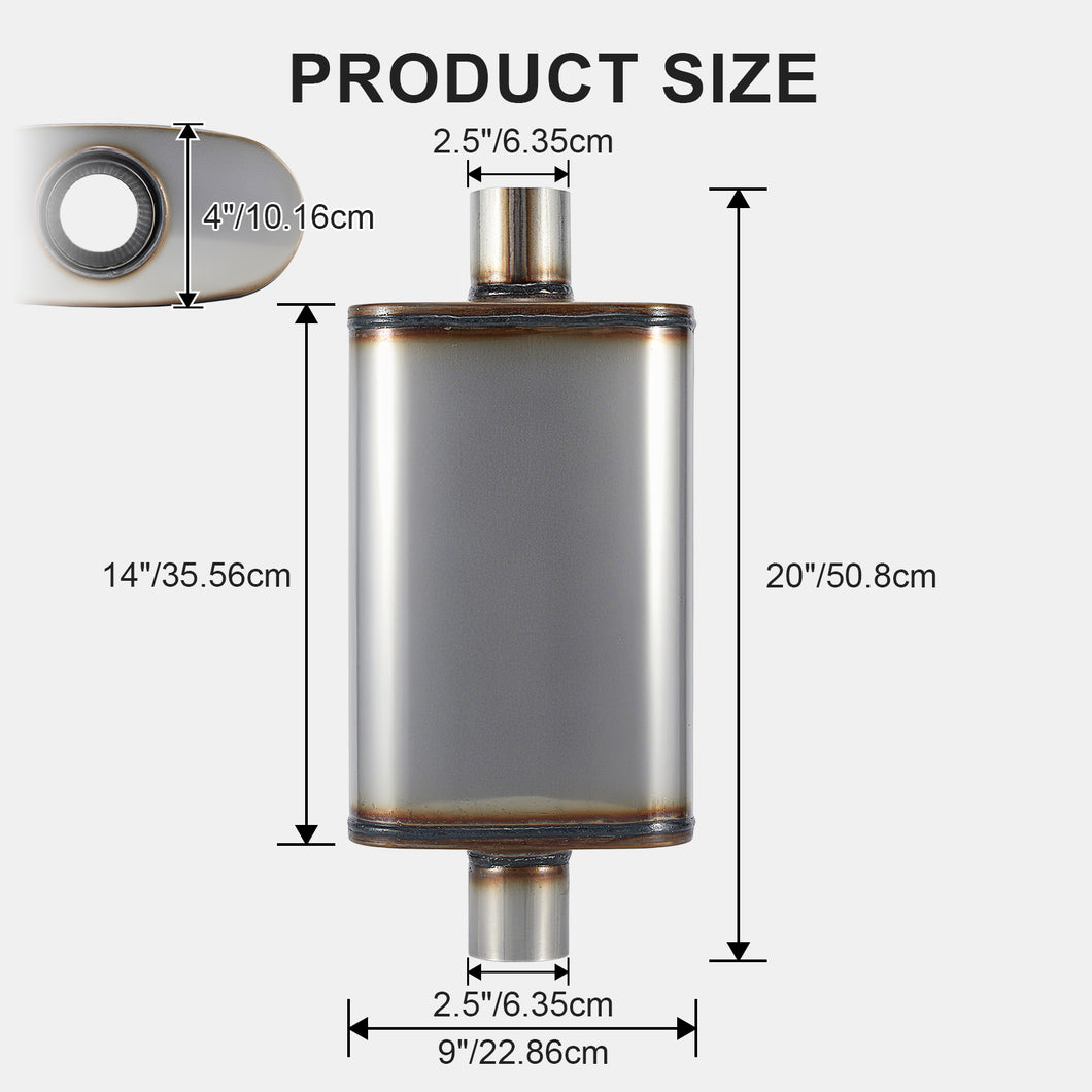 Exhaust Muffler Universal 409 Stainless Straight-Through Performance Muffler for Cars Trucks, 2.5