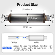 Laden Sie das Bild in den Galerie-Viewer, Muffler Universal Stainless Steel Muffler Tip Straight-Through Performance for Cars Trucks, 4&quot;/5“ Inlet/Outlet, Overall Length 30&quot;
