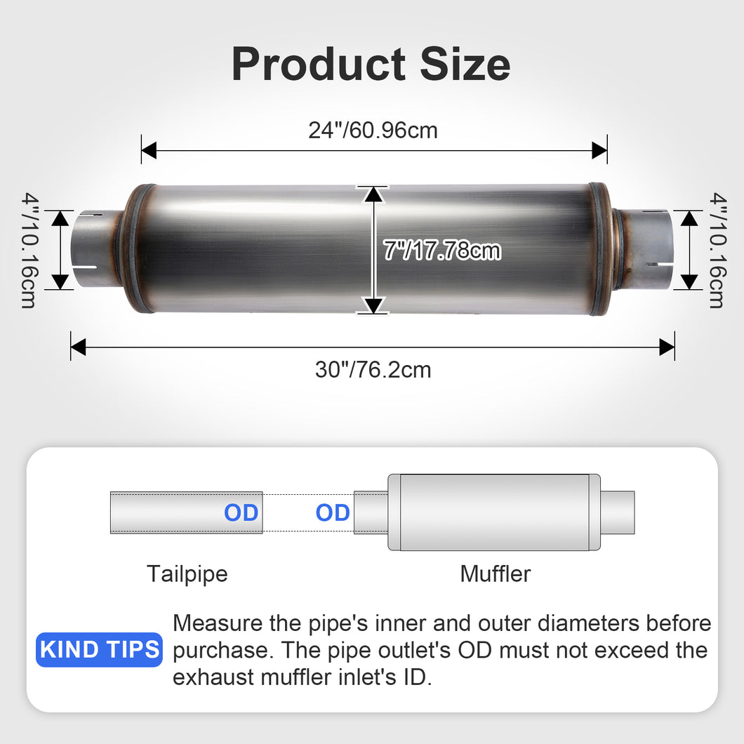Muffler Universal Stainless Steel Muffler Tip Straight-Through Performance for Cars Trucks, 4