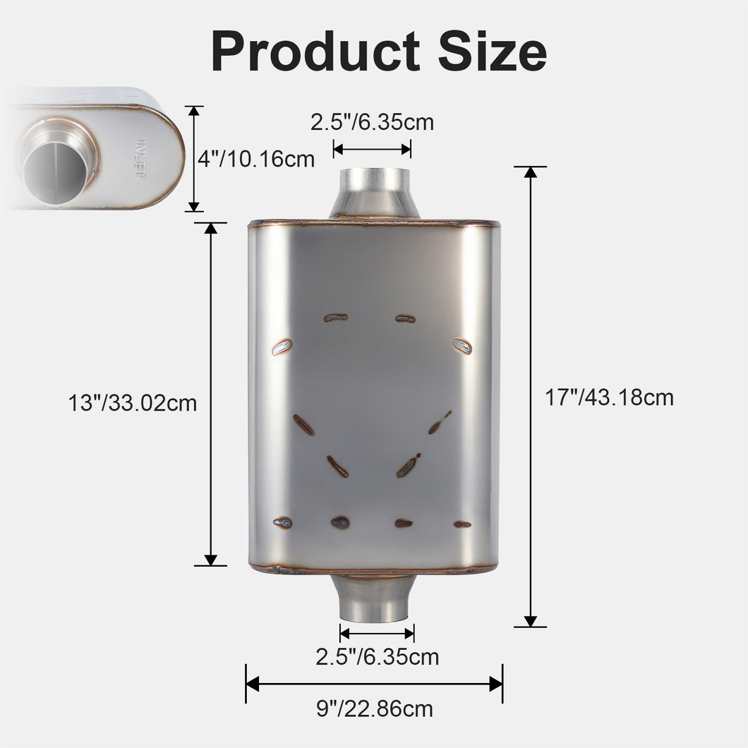 Universal Muffler Single 409 Stainless Steel Performance Muffler for Cars Trucks, 2.5