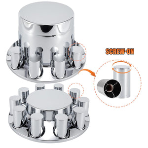 ABS Chrome Plastic Front and Rear Axle Cover Kits with 33mm Thread-on Flange Nut Covers for Semi Trucks in Pairs (Flat Top, 2+4 Set)
