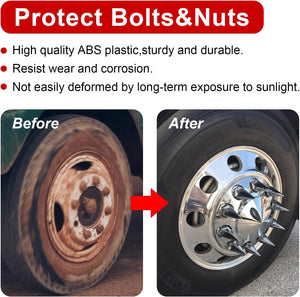 33mm x 4 3/4" Chromed Spike Lug Nuts Covers Thread-On,ABS Chrome Plastic Caps Pointed Screw On Lug Nut Cover for Semi Trucks, Pack of 20/40/60 PCS
