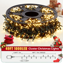 Cargar imagen en el visor de la galería, Hishine Outdoor Christmas Lights 1000LED 48FT/82FT/164FT, String Lights Indoor 8 Modes Waterproof Plug in Christmas Tree Light for Holiday, Warm White

