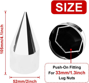 33mm x 4 1/4" Chromed Spike Lug Nuts Covers Push on,ABS Chrome Plastic Caps Pointed Push-on Lug Nut Cover for Semi Trucks Trailers, Pack of 20/40/60 PCS