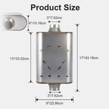 Laden Sie das Bild in den Galerie-Viewer, Universal Muffler Single 409 Stainless Steel Performance Muffler for Cars Trucks, 2.5&quot; Inlet/Outlet/3&quot; Inlet/Outlet, Overall Length 17&quot;
