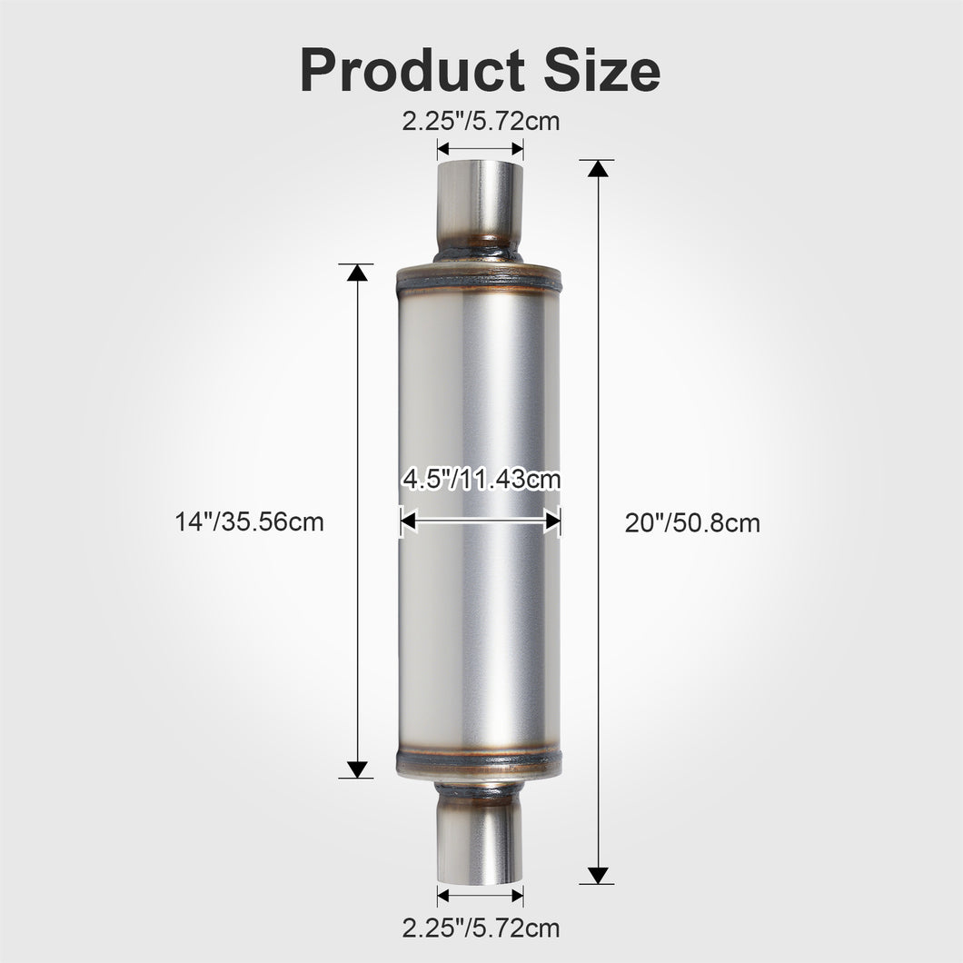 Universal Exhaust Muffler Stainless Steel Straight-Through Performance Muffler for Cars Trucks, 2.25