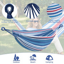 Laden Sie das Bild in den Galerie-Viewer, Double Hammock Comfortable for Hanging Sturdy 440lbs Capacity Hammock for Camping Outside Garden Outdoor Indoor Patio Backyard, Blue
