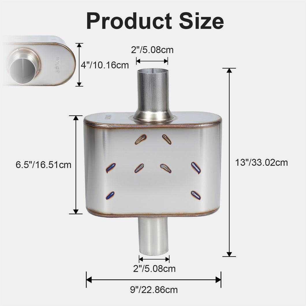 Universal Muffler Single Stainless Steel Performance Muffler for Cars Trucks, 2.25