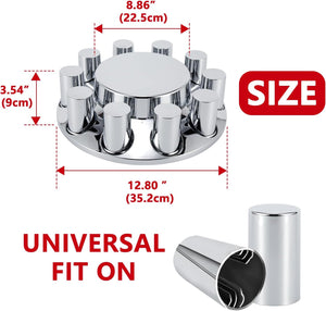 ABS Chrome Plastic Front Axle Cover Kits with 33mm Push-On Flange Nut Covers for Semi Trucks in Pairs, 2 Set