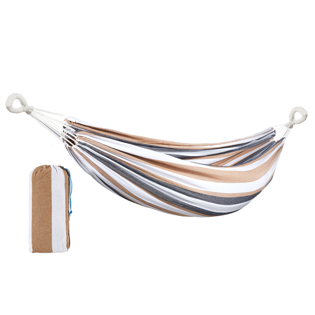 Double Hammock Comfortable for Hanging Sturdy 440lbs Capacity Hammock for Camping Outside Garden Outdoor Indoor Patio Backyard, Brown and White