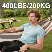 Laden Sie das Bild in den Galerie-Viewer, Double Hammock Comfortable for Hanging Sturdy 440lbs Capacity Hammock for Camping Outside Garden Outdoor Indoor Patio Backyard, Brown and White
