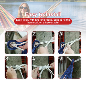 Double Hammock Comfortable for Hanging Sturdy 440lbs Capacity Hammock for Camping Outside Garden Outdoor Indoor Patio Backyard, Blue