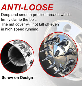 33mm x 4 3/4" Chromed Spike Lug Nuts Covers Thread-On,ABS Chrome Plastic Caps Pointed Screw On Lug Nut Cover for Semi Trucks, Pack of 20/40/60 PCS