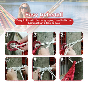Double Hammock Comfortable for Hanging Sturdy 440lbs Capacity Hammock for Camping Outside Garden Outdoor Indoor Patio Backyard, Rainbow