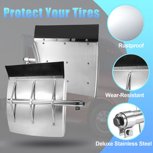 Quarter Fenders Set with Tube 24" x 24", Deluxe Stainless Steel, Triangle Bracket and Mounting Hardware Included, Right Left, Fit for Semi Truck Universal Fit